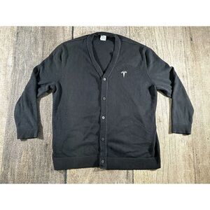 Tesla Motor Company Black V Neck Logo Quiet Luxury Car Cardigan Sweater XXL